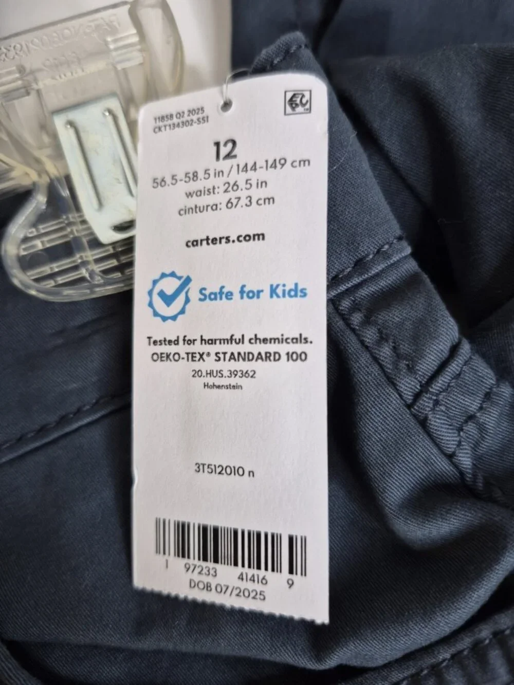 NWT CARTER'S Gray Chino Pants Youth Boys Size 12 Adjustable